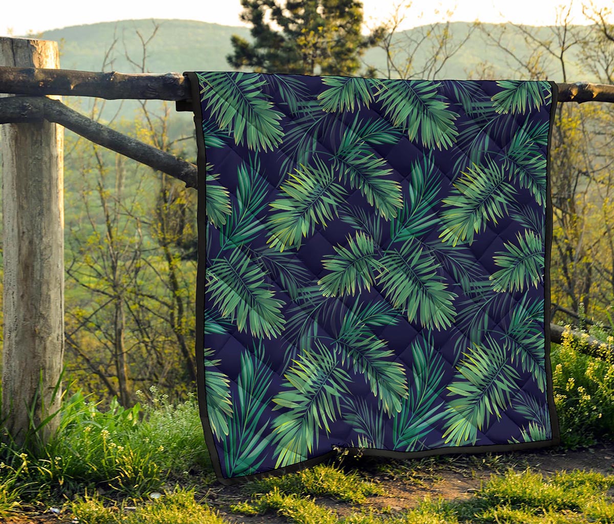 Dark Tropical Palm Leaf Pattern Print Quilt