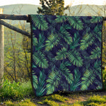 Dark Tropical Palm Leaf Pattern Print Quilt