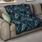 Dark Tropical Palm Leaf Pattern Print Quilt