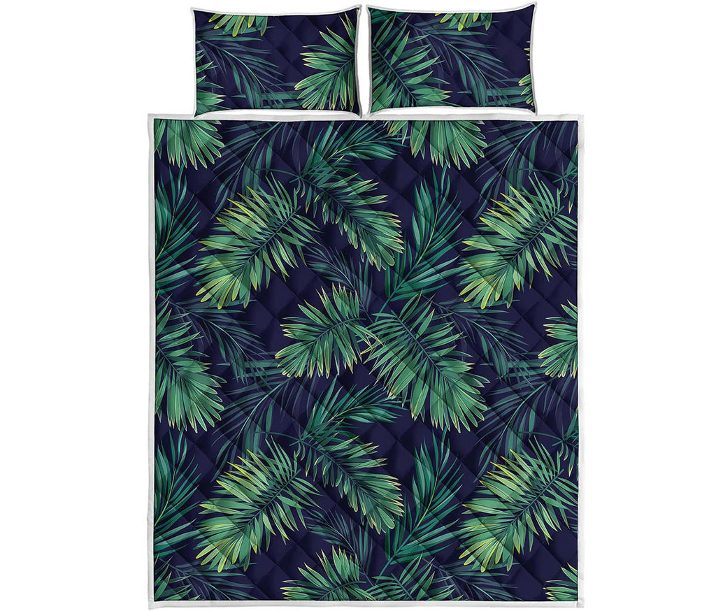 Dark Tropical Palm Leaf Pattern Print Quilt Bed Set