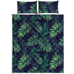 Dark Tropical Palm Leaf Pattern Print Quilt Bed Set