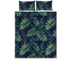 Dark Tropical Palm Leaf Pattern Print Quilt Bed Set