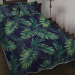 Dark Tropical Palm Leaf Pattern Print Quilt Bed Set