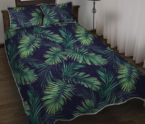 Dark Tropical Palm Leaf Pattern Print Quilt Bed Set