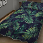 Dark Tropical Palm Leaf Pattern Print Quilt Bed Set