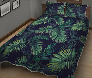 Dark Tropical Palm Leaf Pattern Print Quilt Bed Set