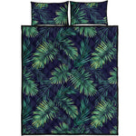 Dark Tropical Palm Leaf Pattern Print Quilt Bed Set