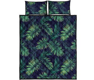 Dark Tropical Palm Leaf Pattern Print Quilt Bed Set