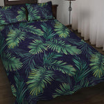 Dark Tropical Palm Leaf Pattern Print Quilt Bed Set