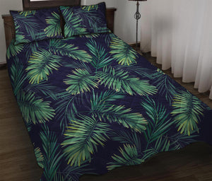 Dark Tropical Palm Leaf Pattern Print Quilt Bed Set