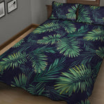 Dark Tropical Palm Leaf Pattern Print Quilt Bed Set