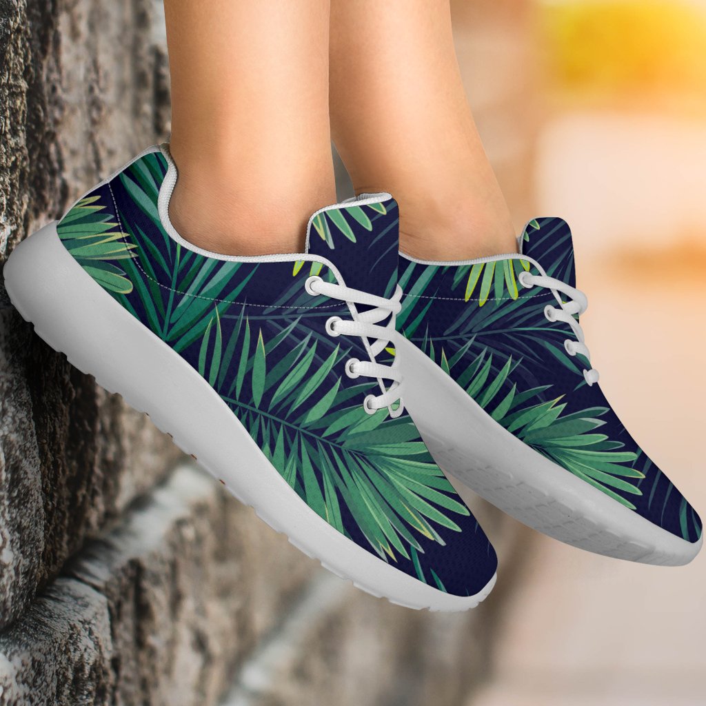 Dark Tropical Palm Leaf Pattern Print Sport Shoes GearFrost