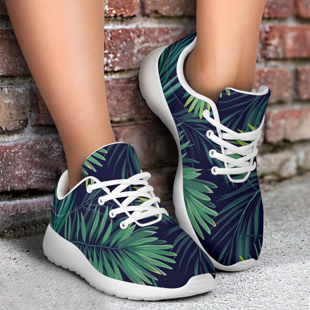 Dark Tropical Palm Leaf Pattern Print Sport Shoes GearFrost