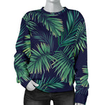 Dark Tropical Palm Leaf Pattern Print Women's Crewneck Sweatshirt GearFrost