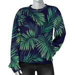 Dark Tropical Palm Leaf Pattern Print Women's Crewneck Sweatshirt GearFrost