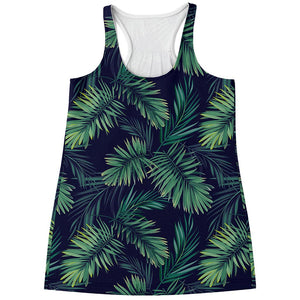 Dark Tropical Palm Leaf Pattern Print Women's Racerback Tank Top