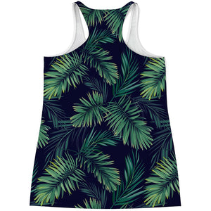 Dark Tropical Palm Leaf Pattern Print Women's Racerback Tank Top