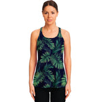 Dark Tropical Palm Leaf Pattern Print Women's Racerback Tank Top