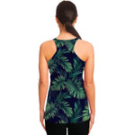 Dark Tropical Palm Leaf Pattern Print Women's Racerback Tank Top