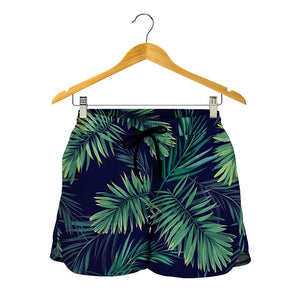 Dark Tropical Palm Leaf Pattern Print Women's Shorts