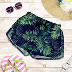 Dark Tropical Palm Leaf Pattern Print Women's Shorts