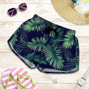 Dark Tropical Palm Leaf Pattern Print Women's Shorts