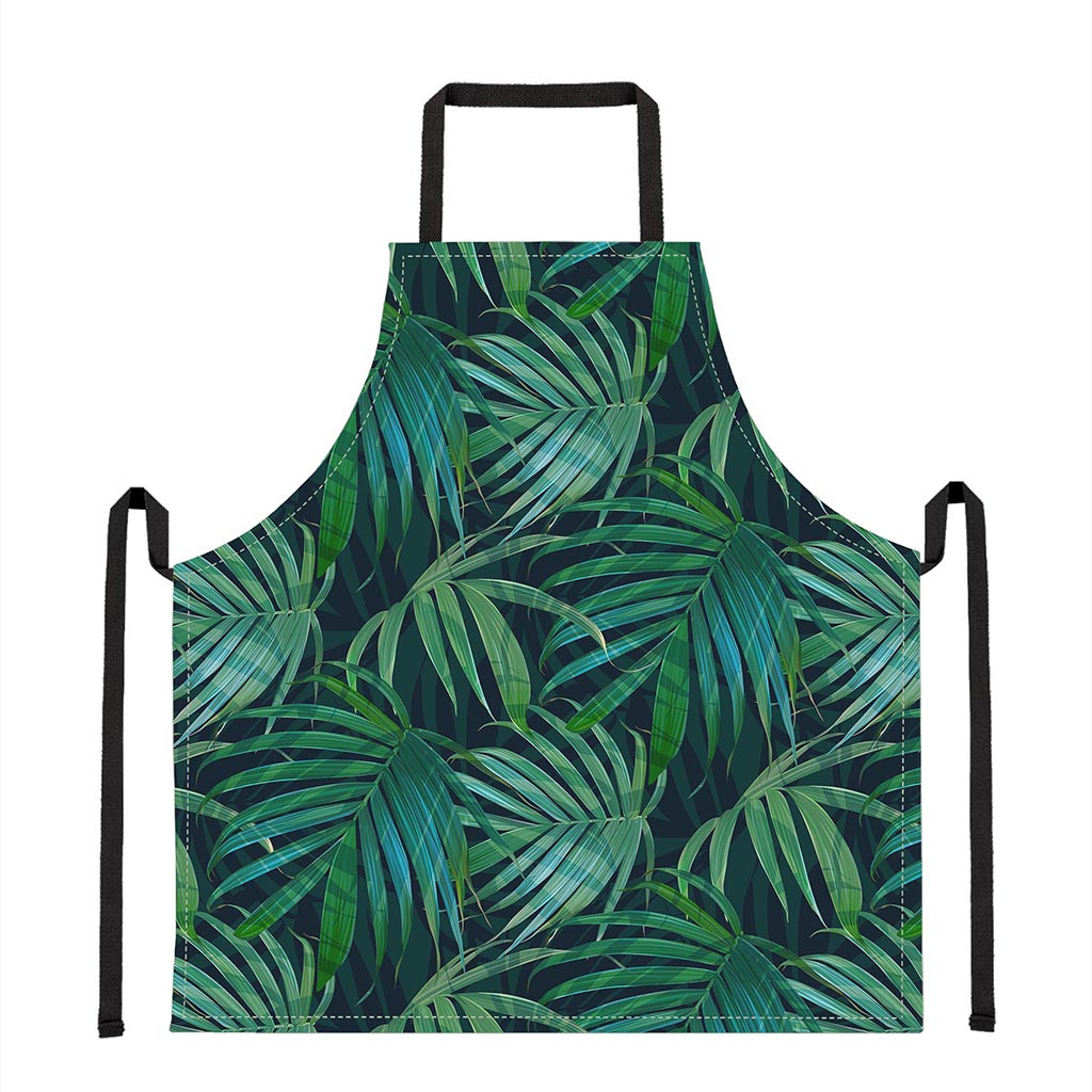 Dark Tropical Palm Leaves Pattern Print Apron