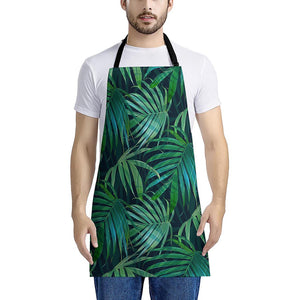 Dark Tropical Palm Leaves Pattern Print Apron