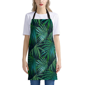 Dark Tropical Palm Leaves Pattern Print Apron