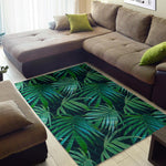 Dark Tropical Palm Leaves Pattern Print Area Rug GearFrost