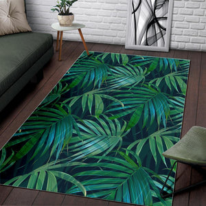 Dark Tropical Palm Leaves Pattern Print Area Rug GearFrost