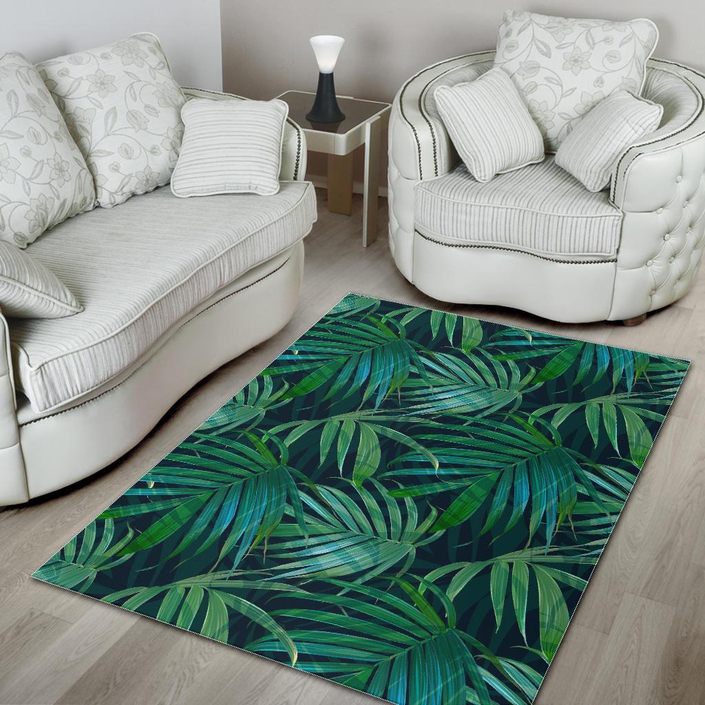 Dark Tropical Palm Leaves Pattern Print Area Rug GearFrost