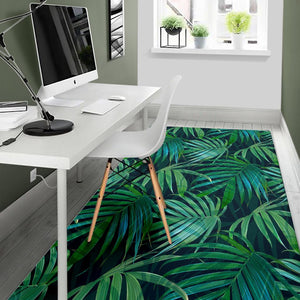 Dark Tropical Palm Leaves Pattern Print Area Rug GearFrost