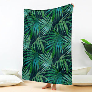 Dark Tropical Palm Leaves Pattern Print Blanket