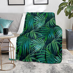 Dark Tropical Palm Leaves Pattern Print Blanket