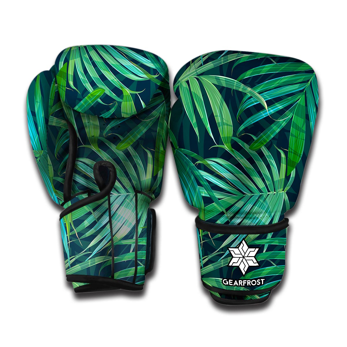 Dark Tropical Palm Leaves Pattern Print Boxing Gloves