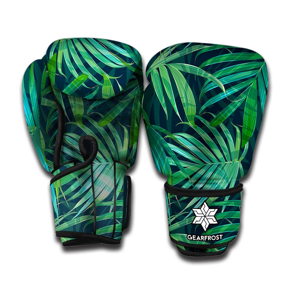 Dark Tropical Palm Leaves Pattern Print Boxing Gloves