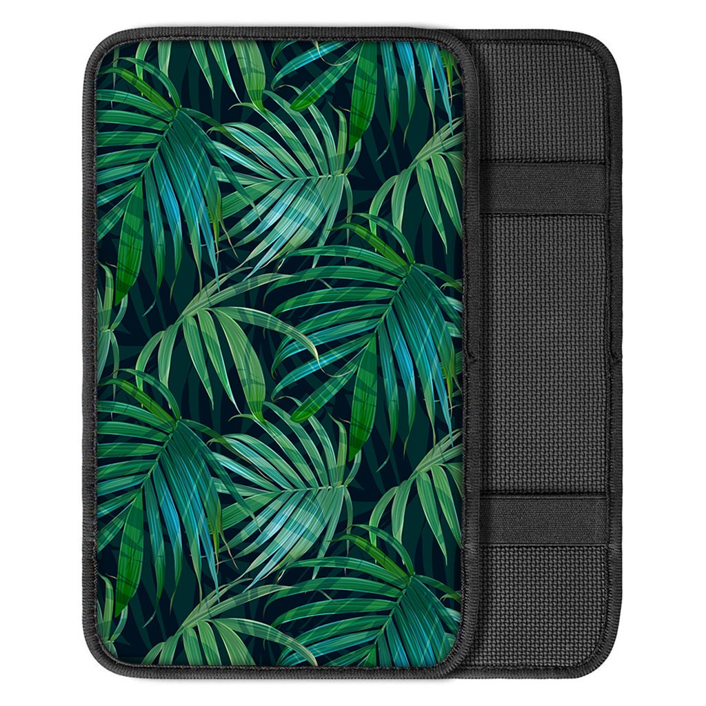 Dark Tropical Palm Leaves Pattern Print Car Center Console Cover