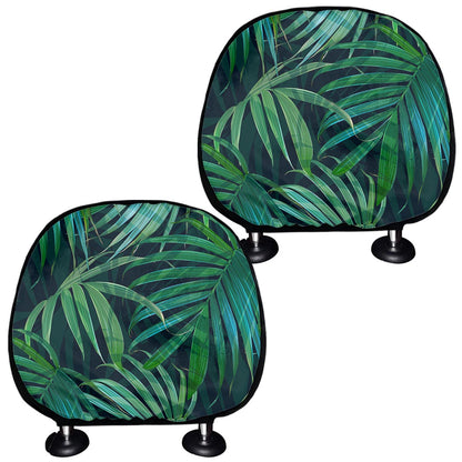 Dark Tropical Palm Leaves Pattern Print Car Headrest Covers