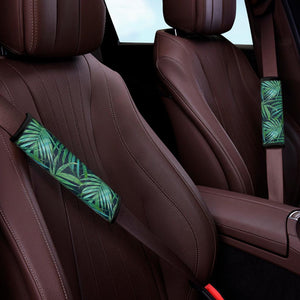 Dark Tropical Palm Leaves Pattern Print Car Seat Belt Covers