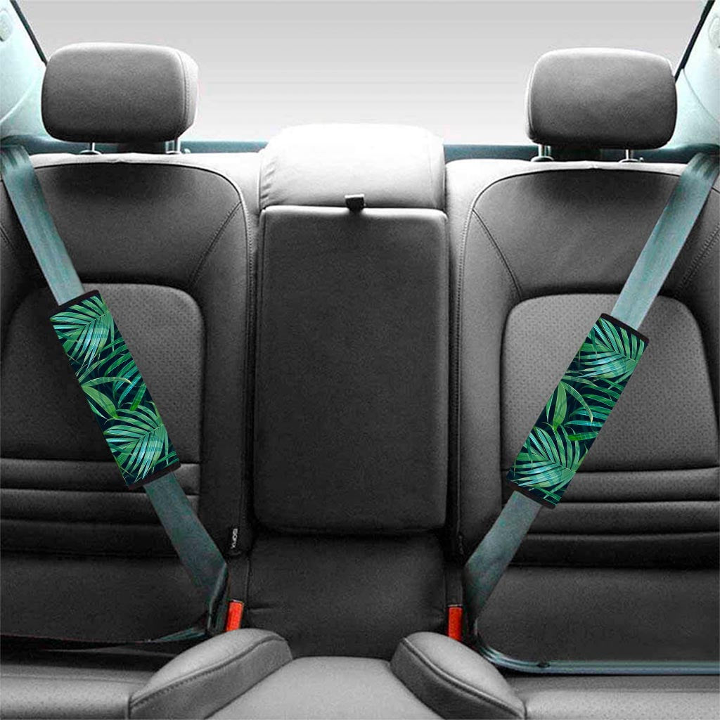 Dark Tropical Palm Leaves Pattern Print Car Seat Belt Covers