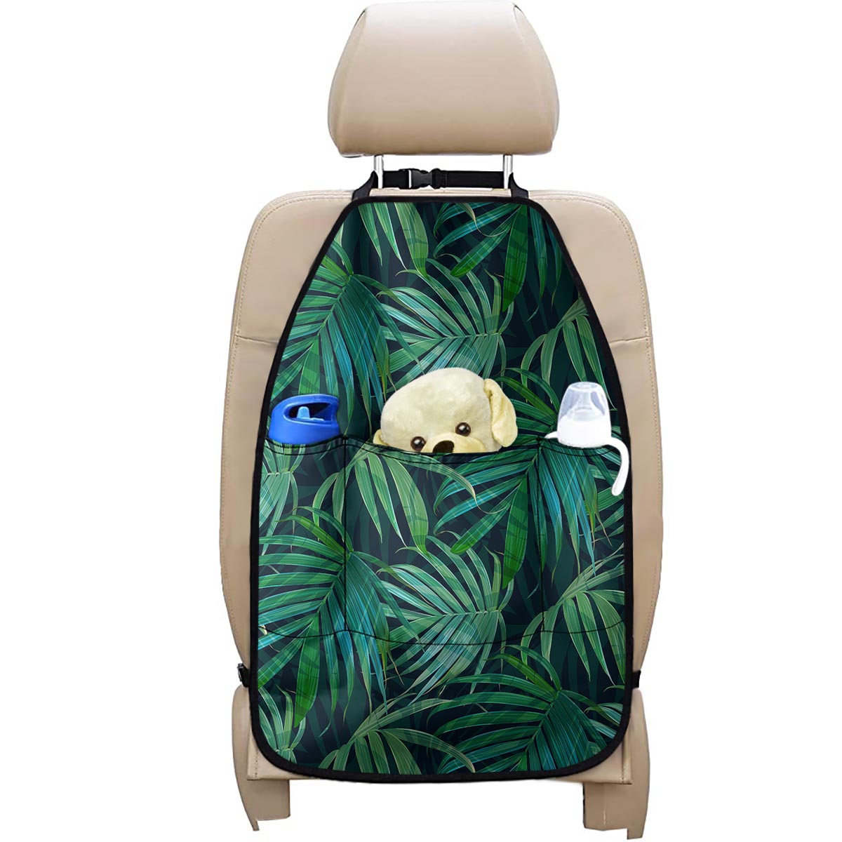 Dark Tropical Palm Leaves Pattern Print Car Seat Organizers