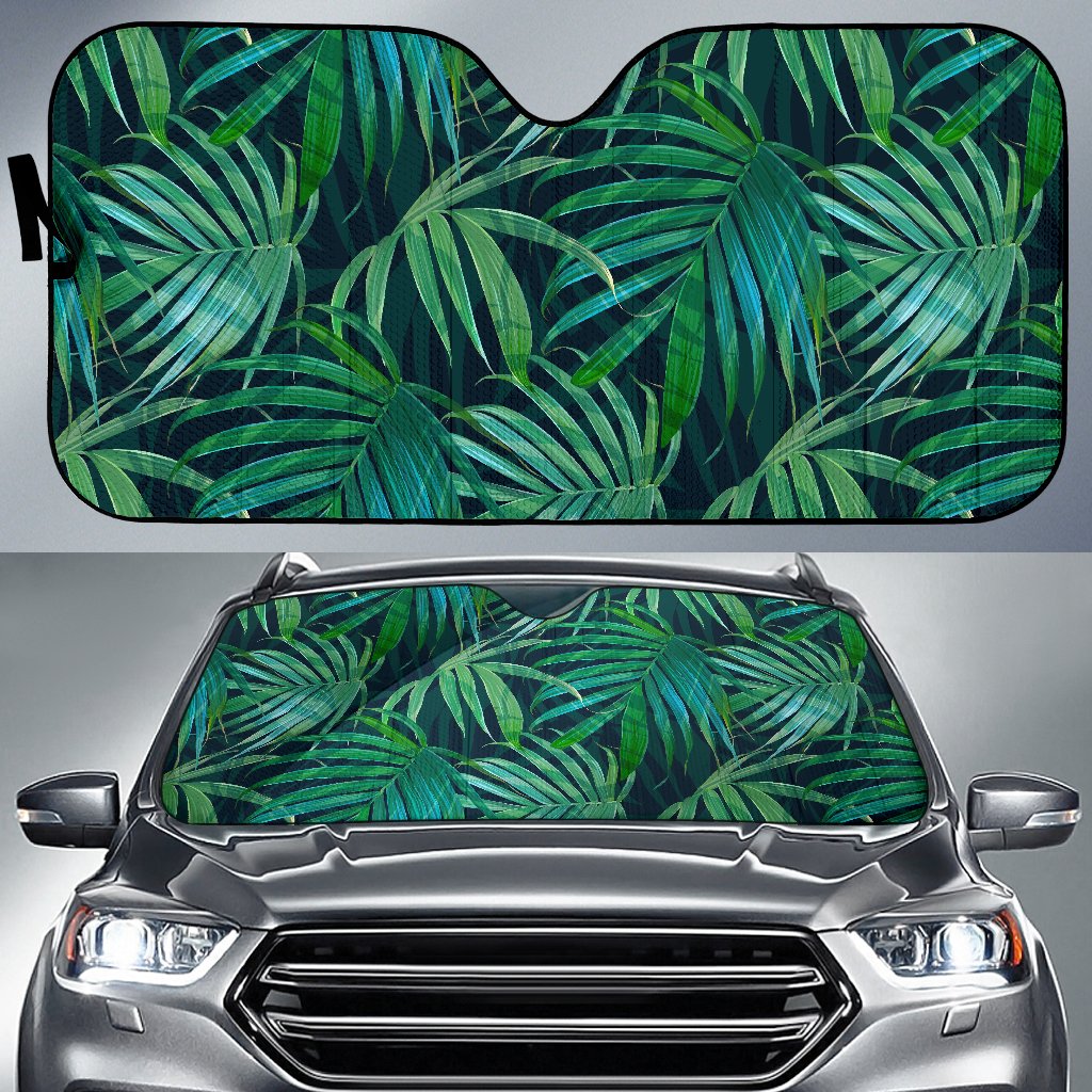 Dark Tropical Palm Leaves Pattern Print Car Sun Shade GearFrost