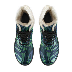 Dark Tropical Palm Leaves Pattern Print Comfy Boots GearFrost