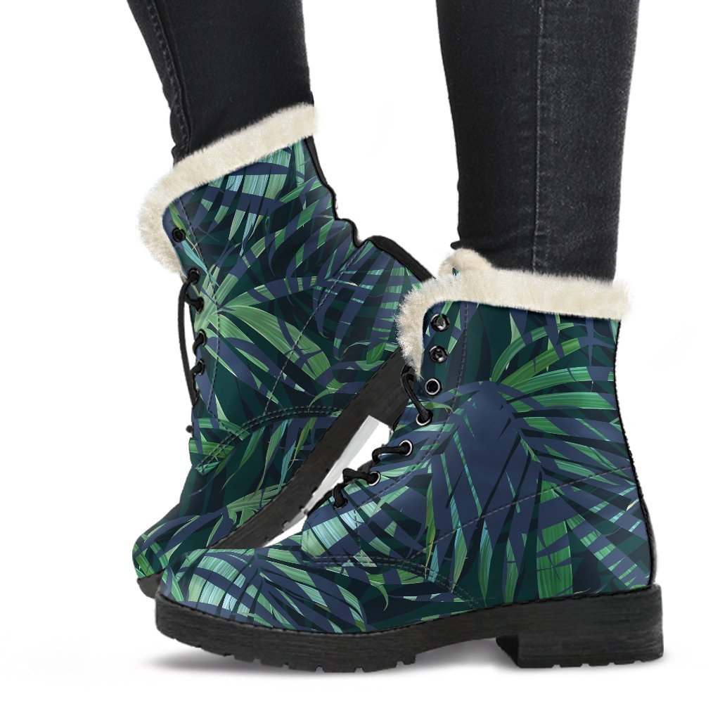 Dark Tropical Palm Leaves Pattern Print Comfy Boots GearFrost