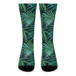 Dark Tropical Palm Leaves Pattern Print Crew Socks