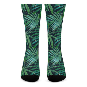 Dark Tropical Palm Leaves Pattern Print Crew Socks