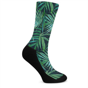 Dark Tropical Palm Leaves Pattern Print Crew Socks