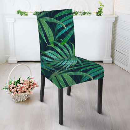 Dark Tropical Palm Leaves Pattern Print Dining Chair Slipcover