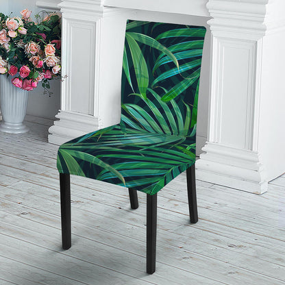 Dark Tropical Palm Leaves Pattern Print Dining Chair Slipcover